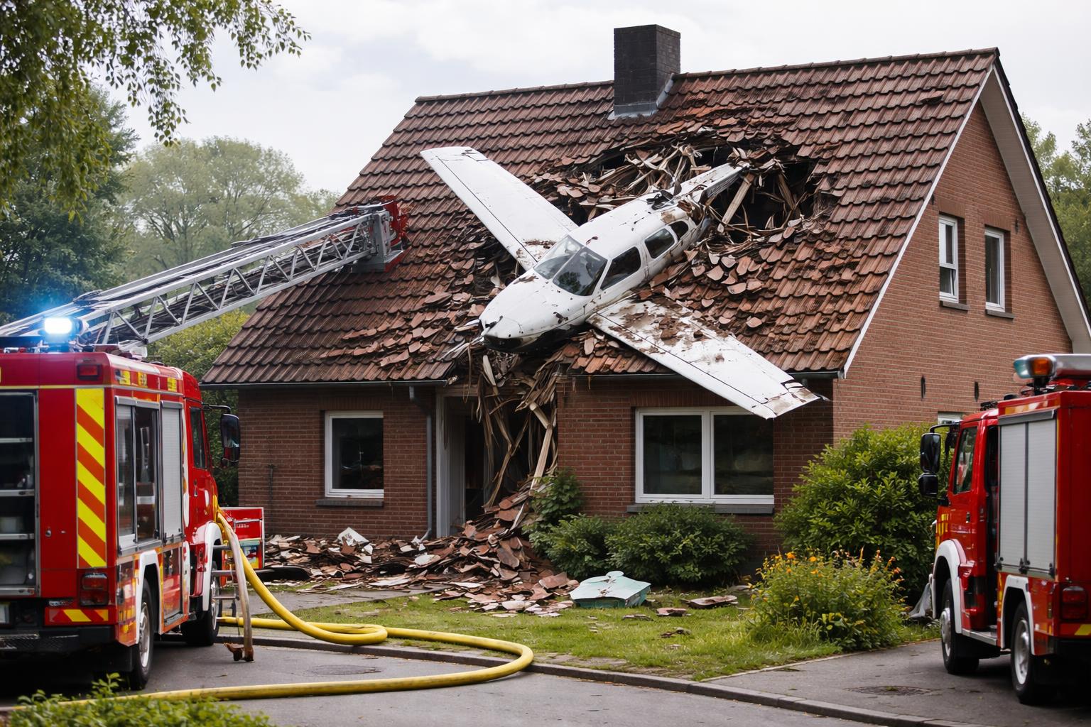 Redaktionelle Szene zum Thema „Kleinflugzeug stürzt in Niedersachsen in Wohnhaus – mindestens ein Toter“
