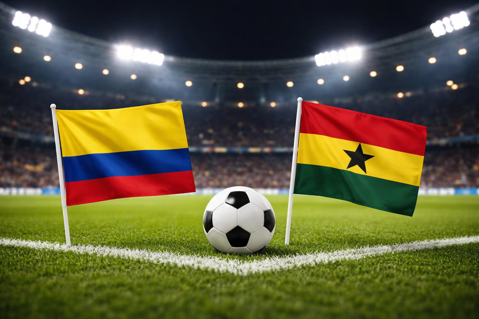 Redaktionelle Szene zum Thema „Kolumbien und Ghana kämpfen um den Einzug ins Achtelfinale“