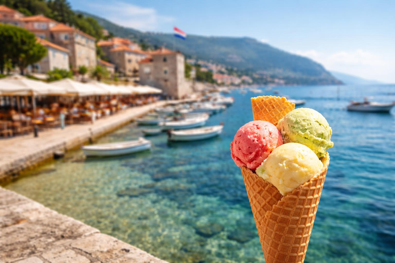 Redaktionelle Szene zum Thema „Kroatiens Preise steigen weiter: Der Eiskugel-Index zeigt deutliche Unterschiede an der Adria“