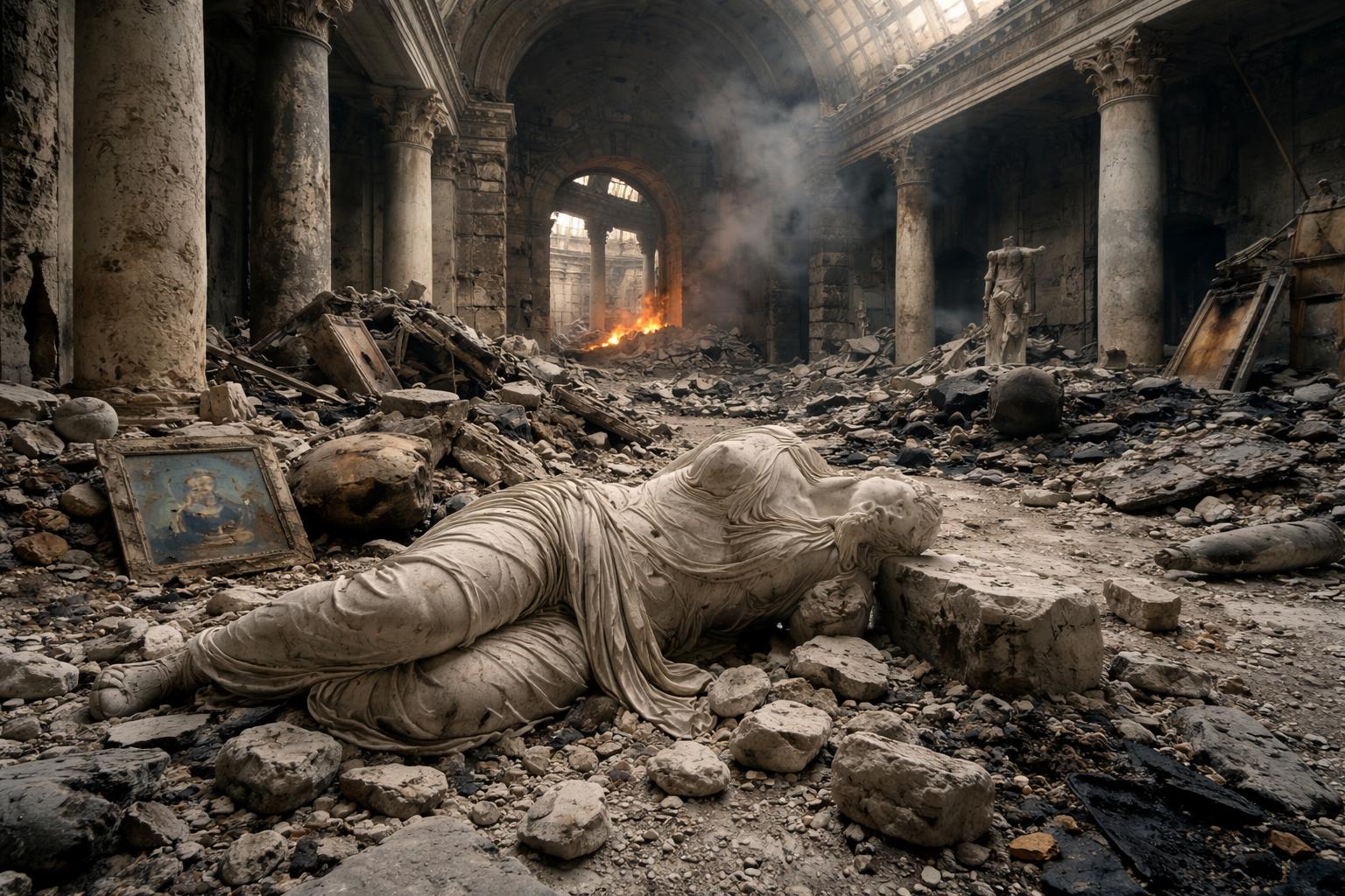 Redaktionelle Szene zum Thema „Kulturerbe im Krieg: Wie gezielte Zerstörung als Waffe eingesetzt wird“