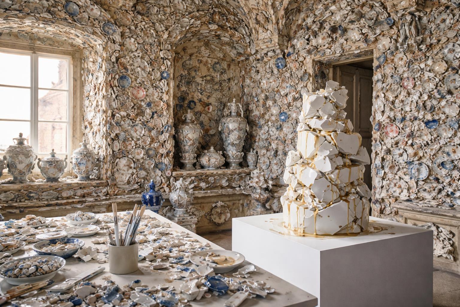 Redaktionelle Szene zum Thema „Kunst trifft auf das legendäre Scherbenzimmer von Schloss Loosdorf“