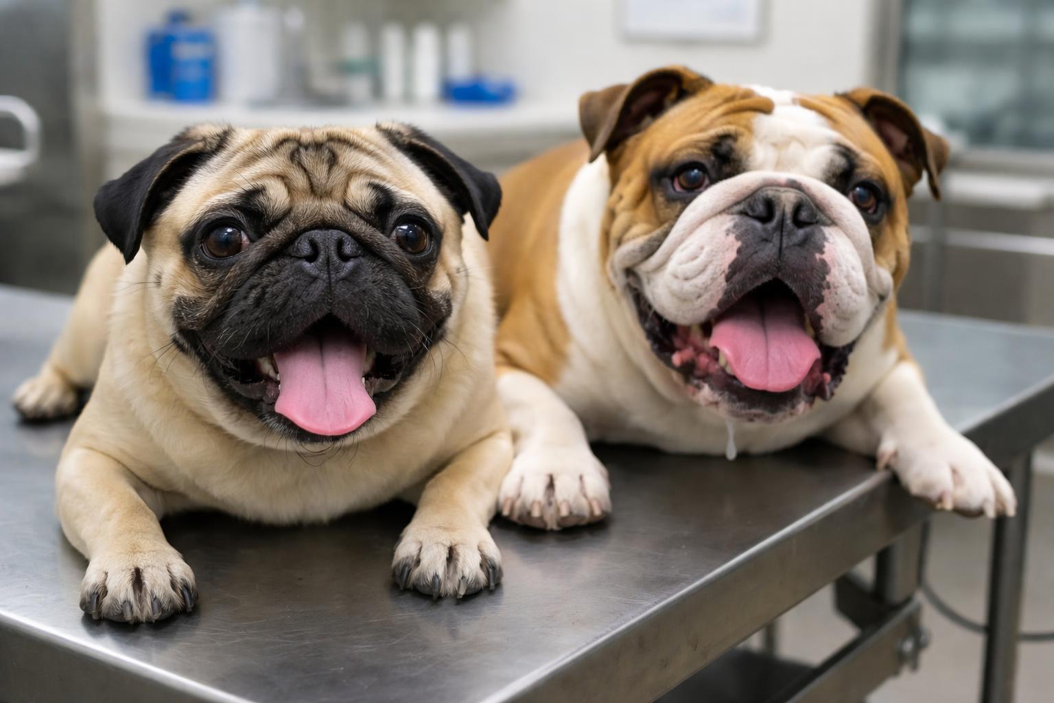 Redaktionelle Szene zum Thema „Kurzköpfige Hunde leiden oft unter Atemnot und weiteren Beschwerden“