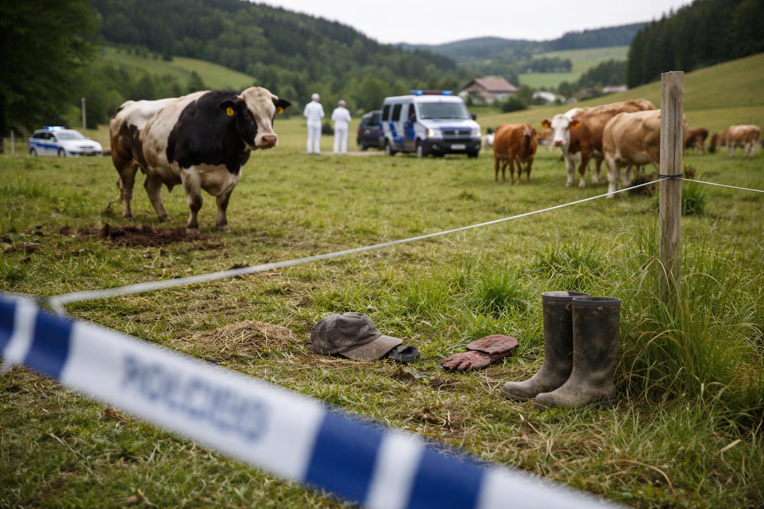 Redaktionelle Szene zum Thema „Landwirt in der Steiermark nach Angriff von Rinderherde tot aufgefunden“