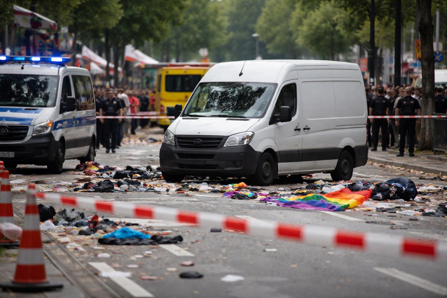 Redaktionelle Szene zum Thema „Lieferwagen fährt in Menschenmenge am Berliner CSD – ein Toter, mehrere Verletzte“