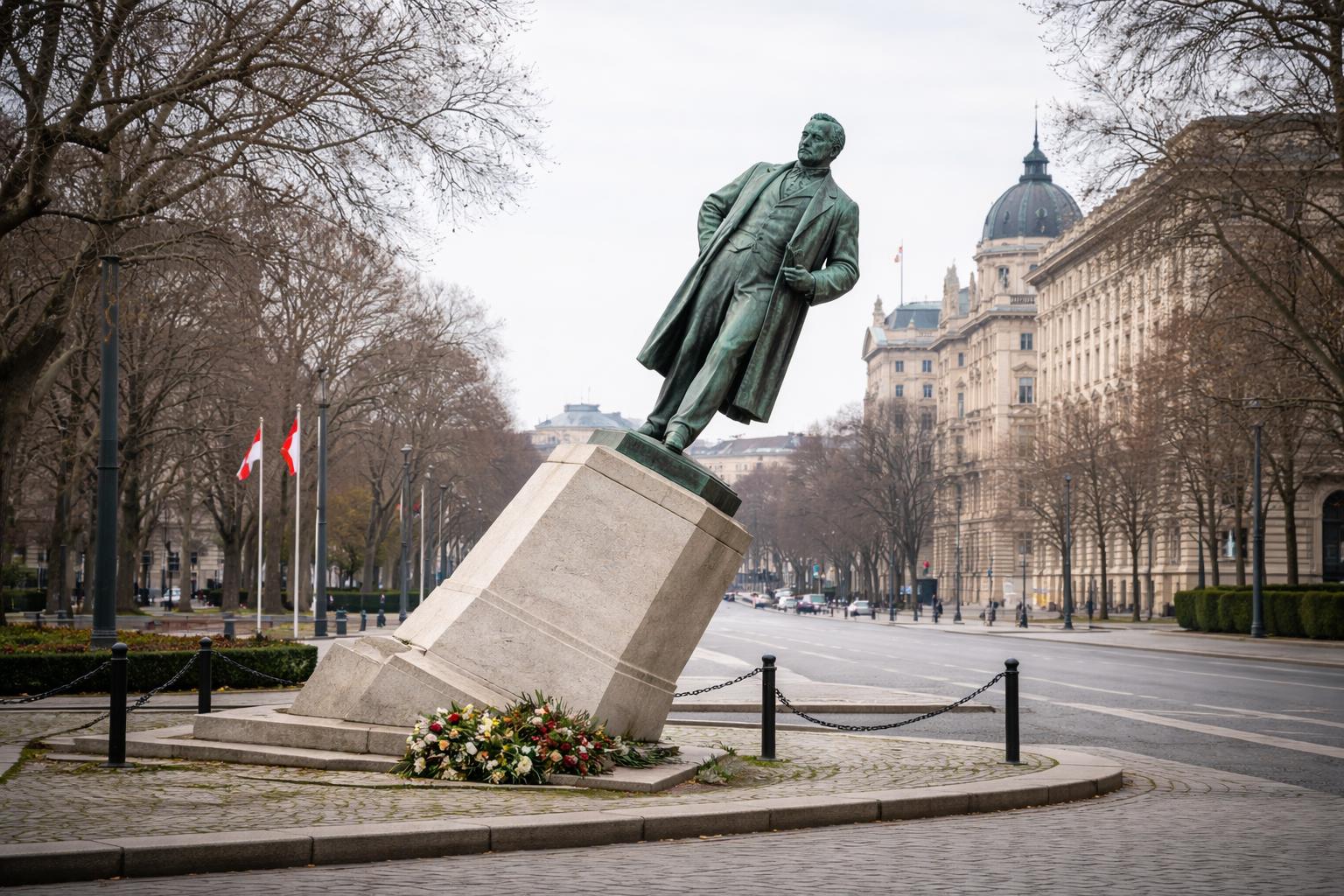 Redaktionelle Szene zum Thema „Lueger-Denkmal in Wien wieder aufgestellt und leicht geneigt“