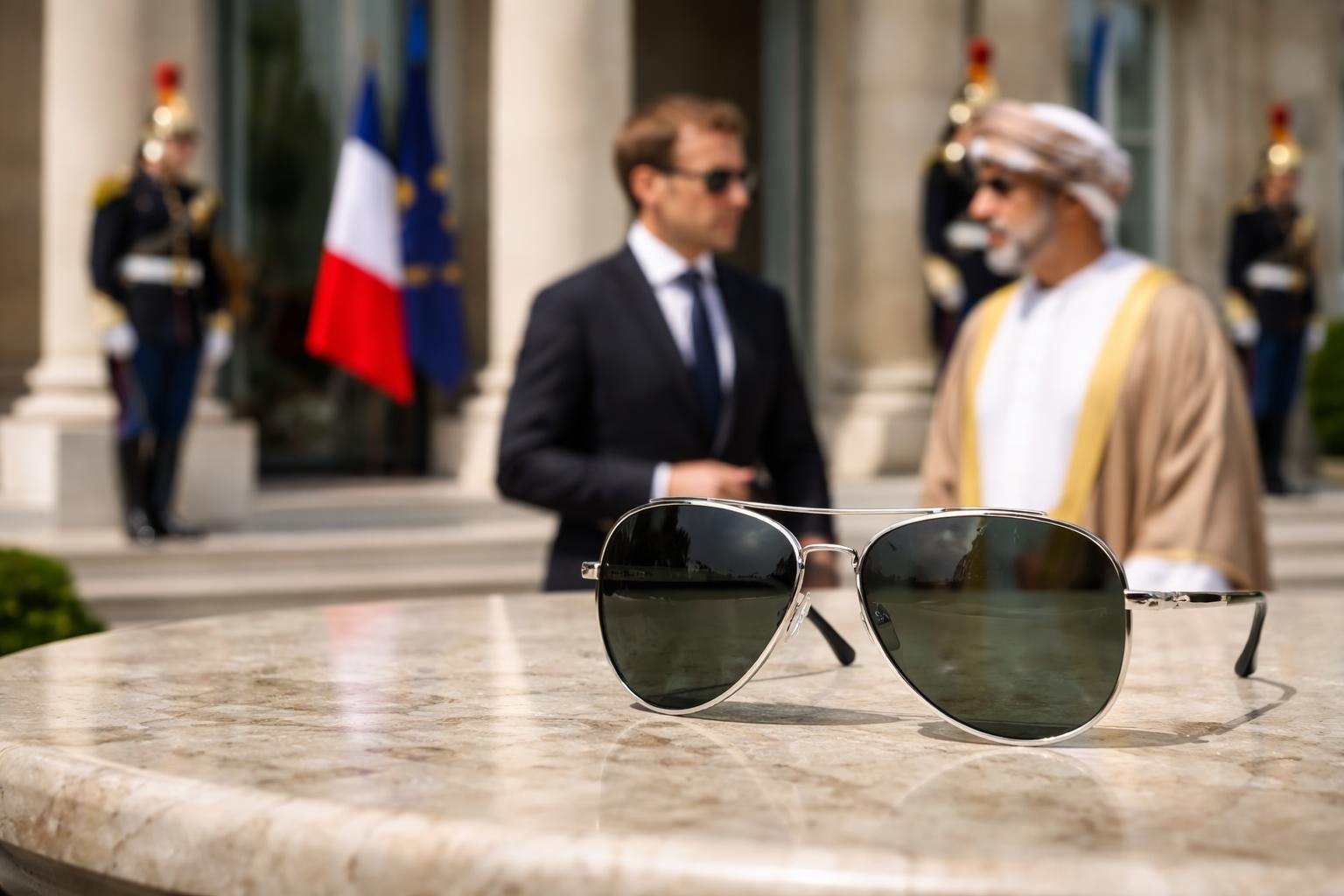 Redaktionelle Szene zum Thema „Macron trägt wegen Augenproblemen wieder Sonnenbrille“