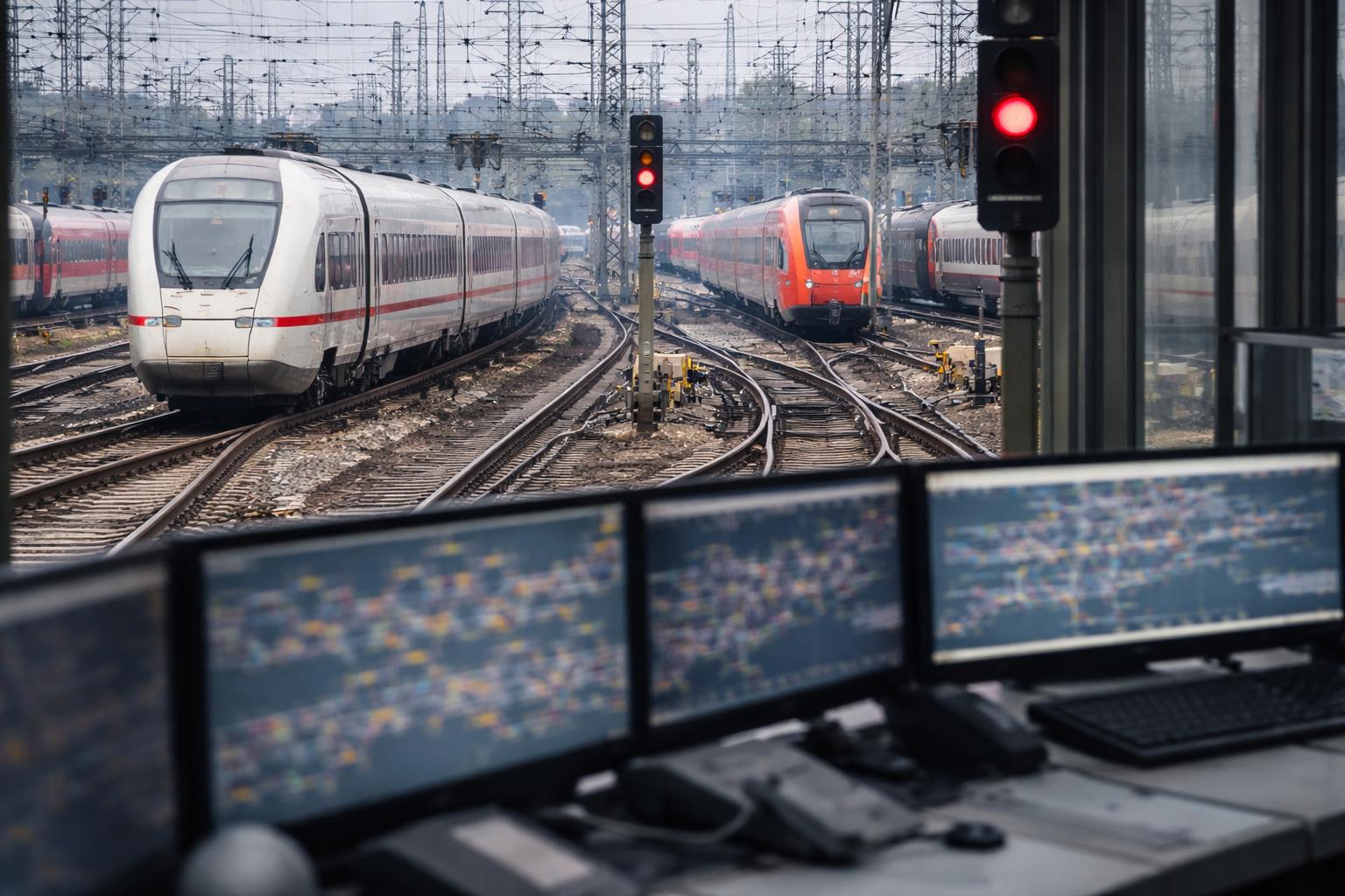 Redaktionelle Szene zum Thema „Massive Störung legt deutschen Zugverkehr zeitweise lahm“