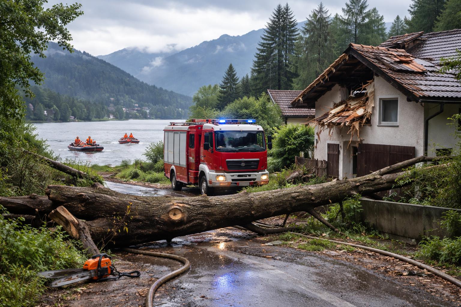 Redaktionelle Szene zum Thema „Mehr als 1000 Feuerwehreinsätze nach heftigen Unwettern in Oberösterreich“