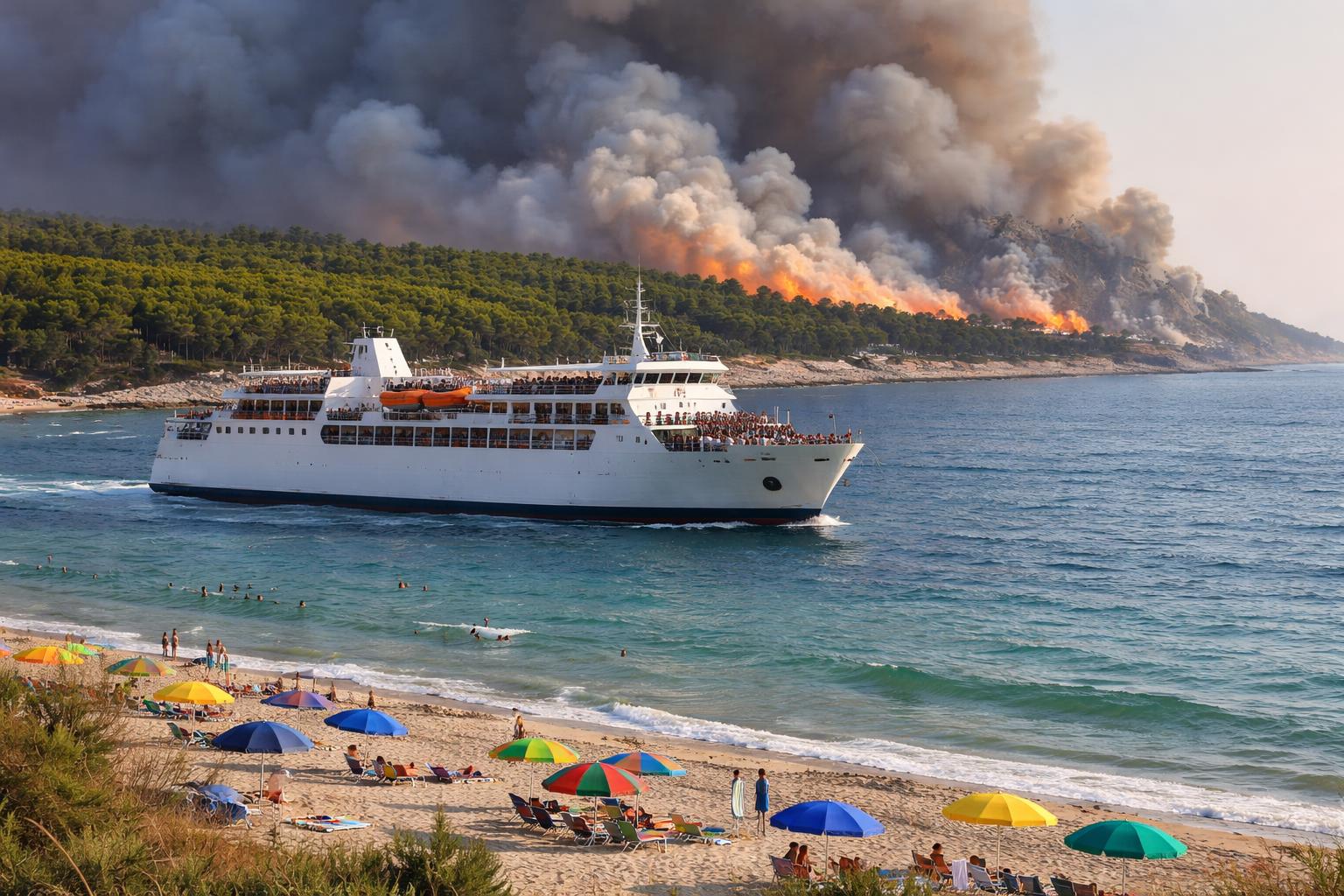 Redaktionelle Szene zum Thema „Mehr als 400 Urlauber an der Adria per Schiff evakuiert“