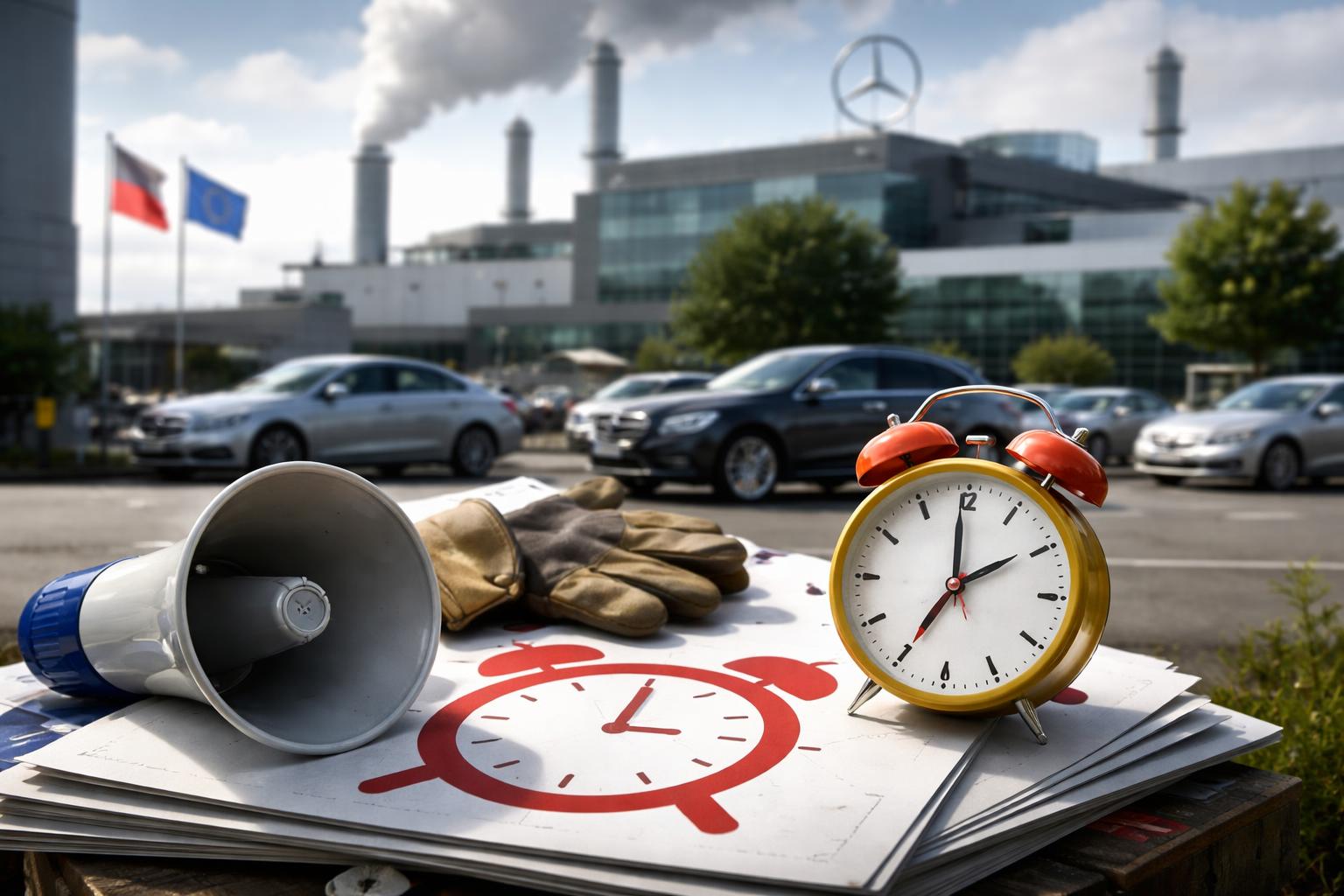 Redaktionelle Szene zum Thema „Mercedes-Benz verschärft Sparkurs: Proteste gegen längere Arbeitszeiten“