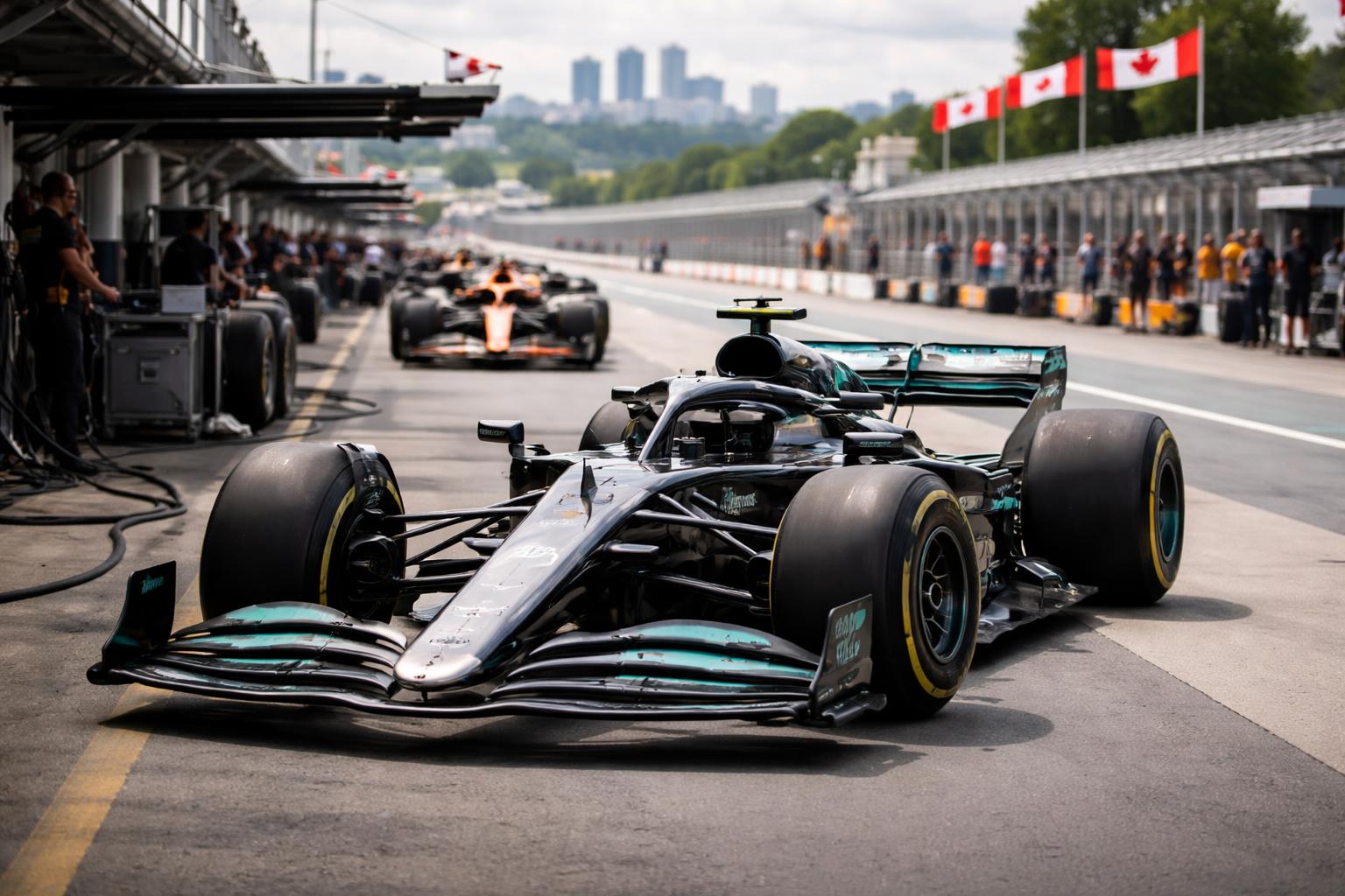 Redaktionelle Szene zum Thema „Mercedes bringt in Kanada ein Upgrade – Antonelli und Russell unter Druck“