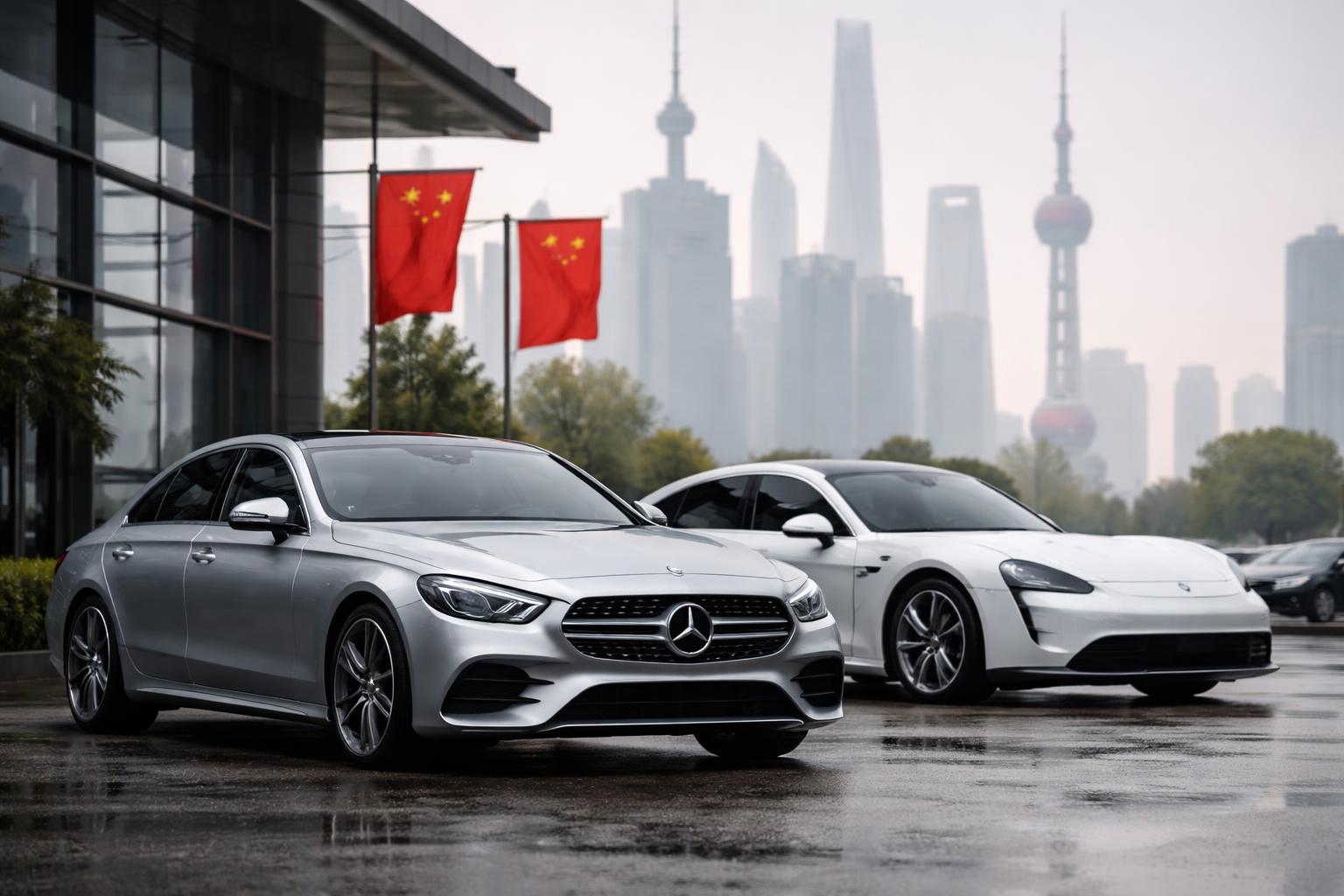 Redaktionelle Szene zum Thema „Mercedes und Porsche leiden unter schwächerem China-Geschäft“