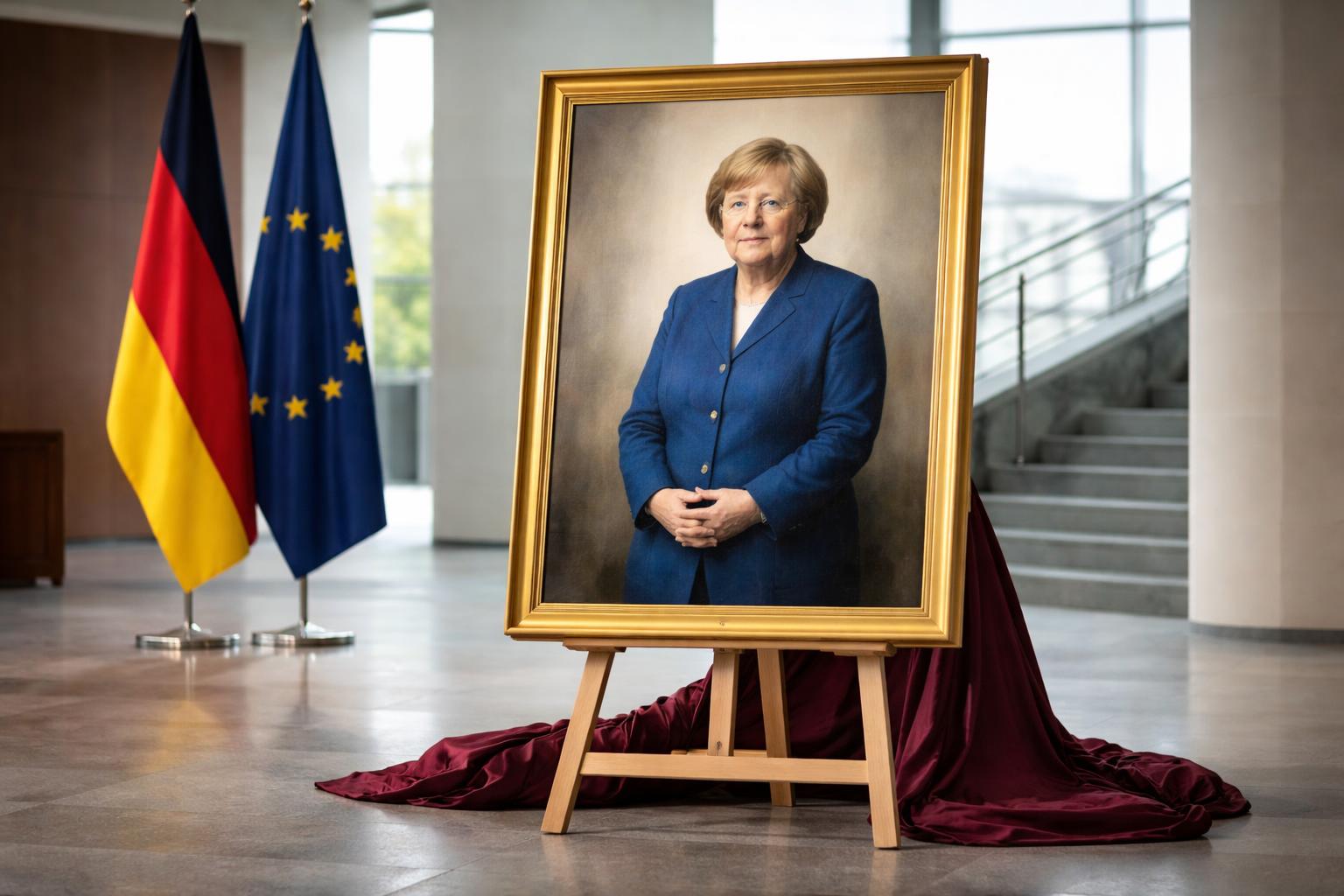 Redaktionelle Szene zum Thema „Merkel-Porträt erstmals öffentlich gezeigt“
