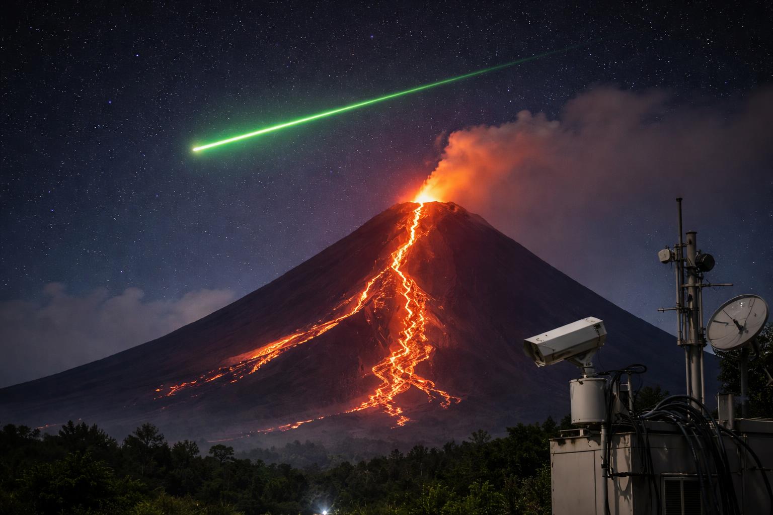 Redaktionelle Szene zum Thema „Meteor erleuchtet aktiven Vulkan Mayon auf den Philippinen“