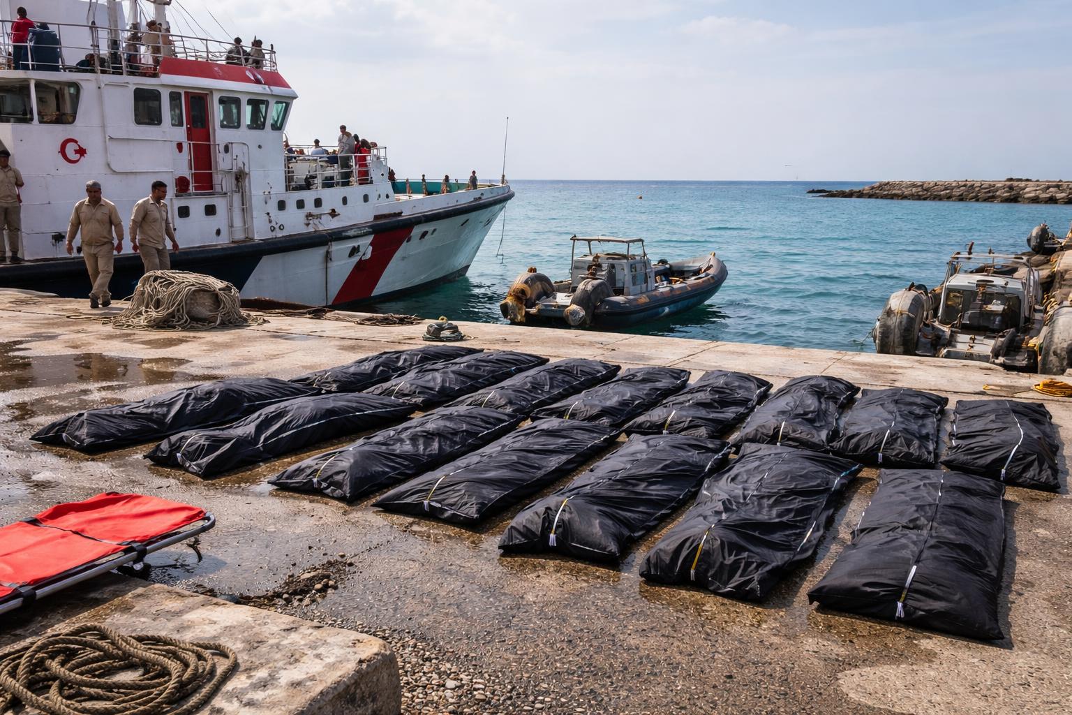 Redaktionelle Szene zum Thema „Mindestens 15 Tote nach Bootsunglück vor Libyens Küste geborgen“