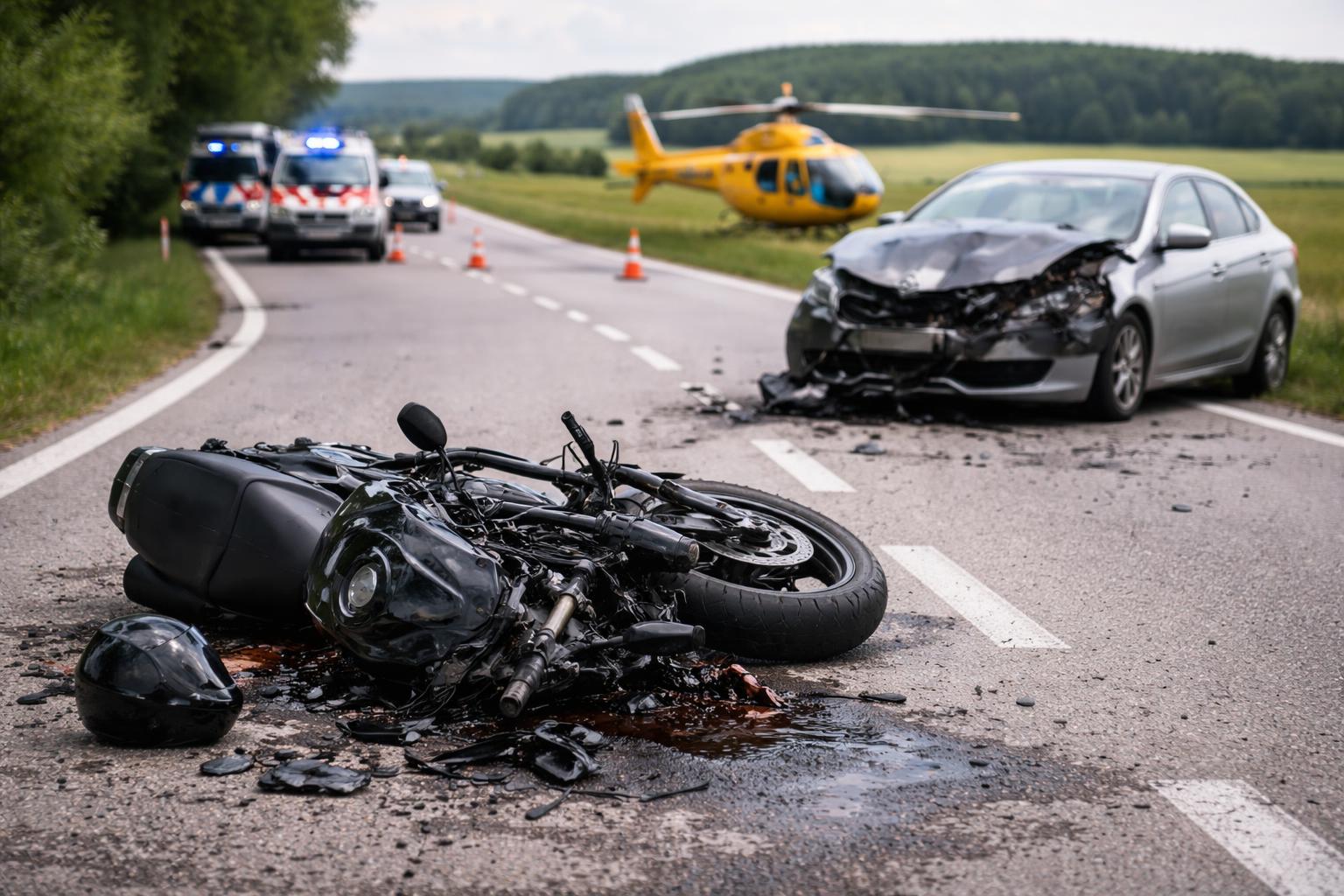 Redaktionelle Szene zum Thema „Motorradfahrer bei Kollision mit Pkw auf der L311 schwer verletzt“