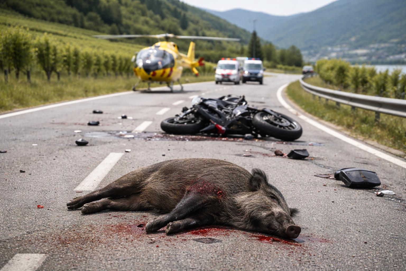 Redaktionelle Szene zum Thema „Motorradfahrer in der Wachau bei Zusammenstoß mit Wildschwein schwer verletzt“