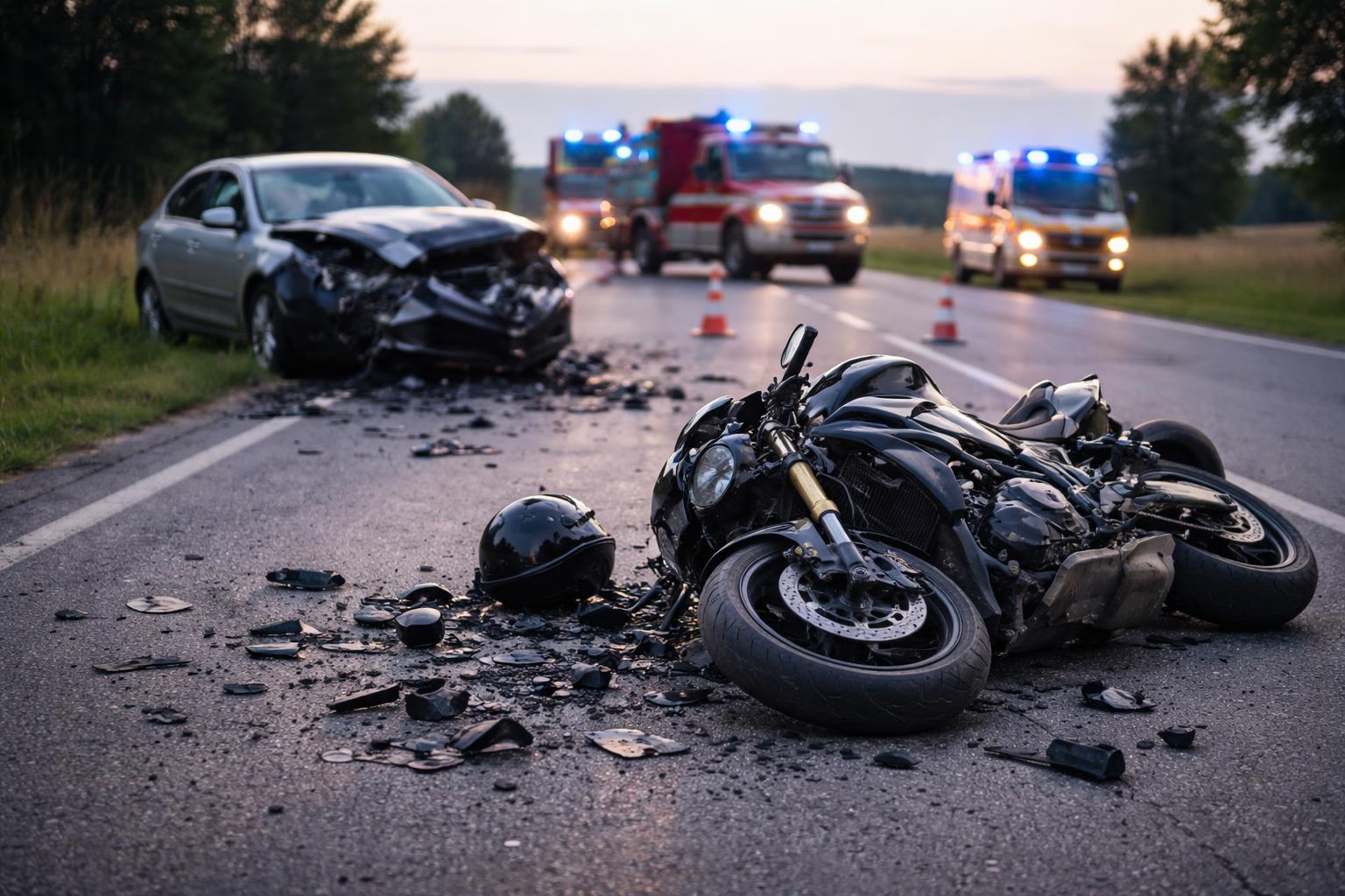 Redaktionelle Szene zum Thema „Motorradfahrer stirbt nach Zusammenstoß mit schwer alkoholisiertem Autofahrer“