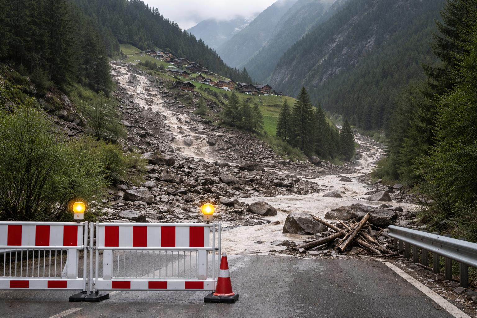 Redaktionelle Szene zum Thema „Murenabgänge nach Unwettern in Sölden, 30 Menschen in Sicherheit gebracht“