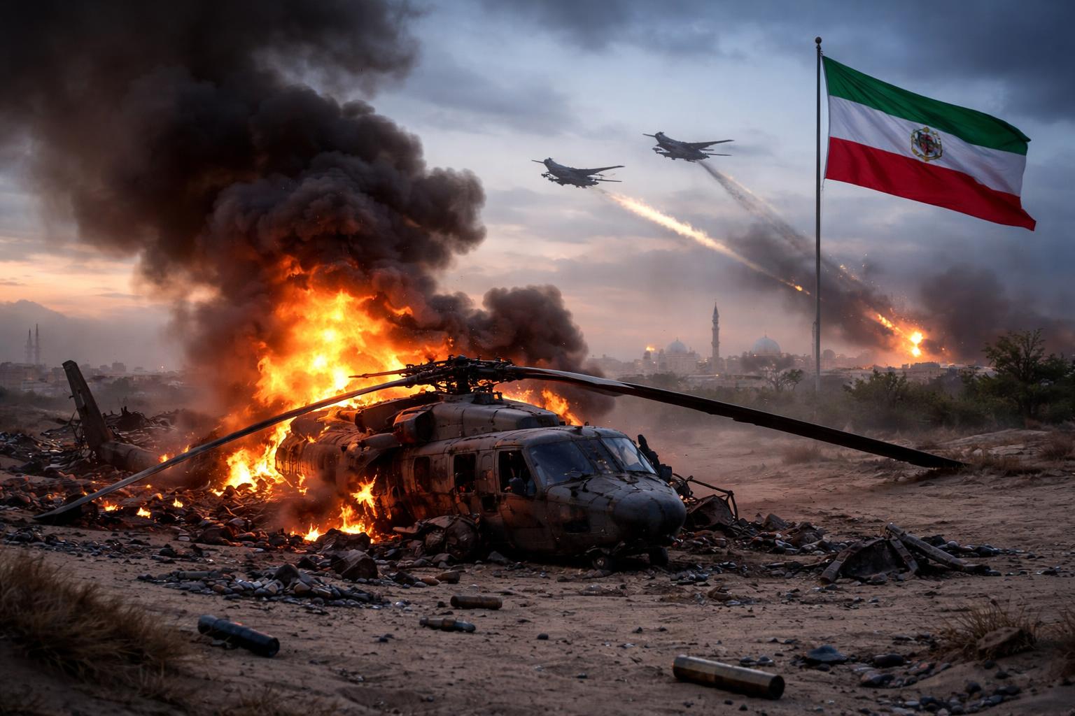 Redaktionelle Szene zum Thema „Nach Abschuss eines US-Hubschraubers verschärft sich die Lage zwischen den USA und dem Iran“