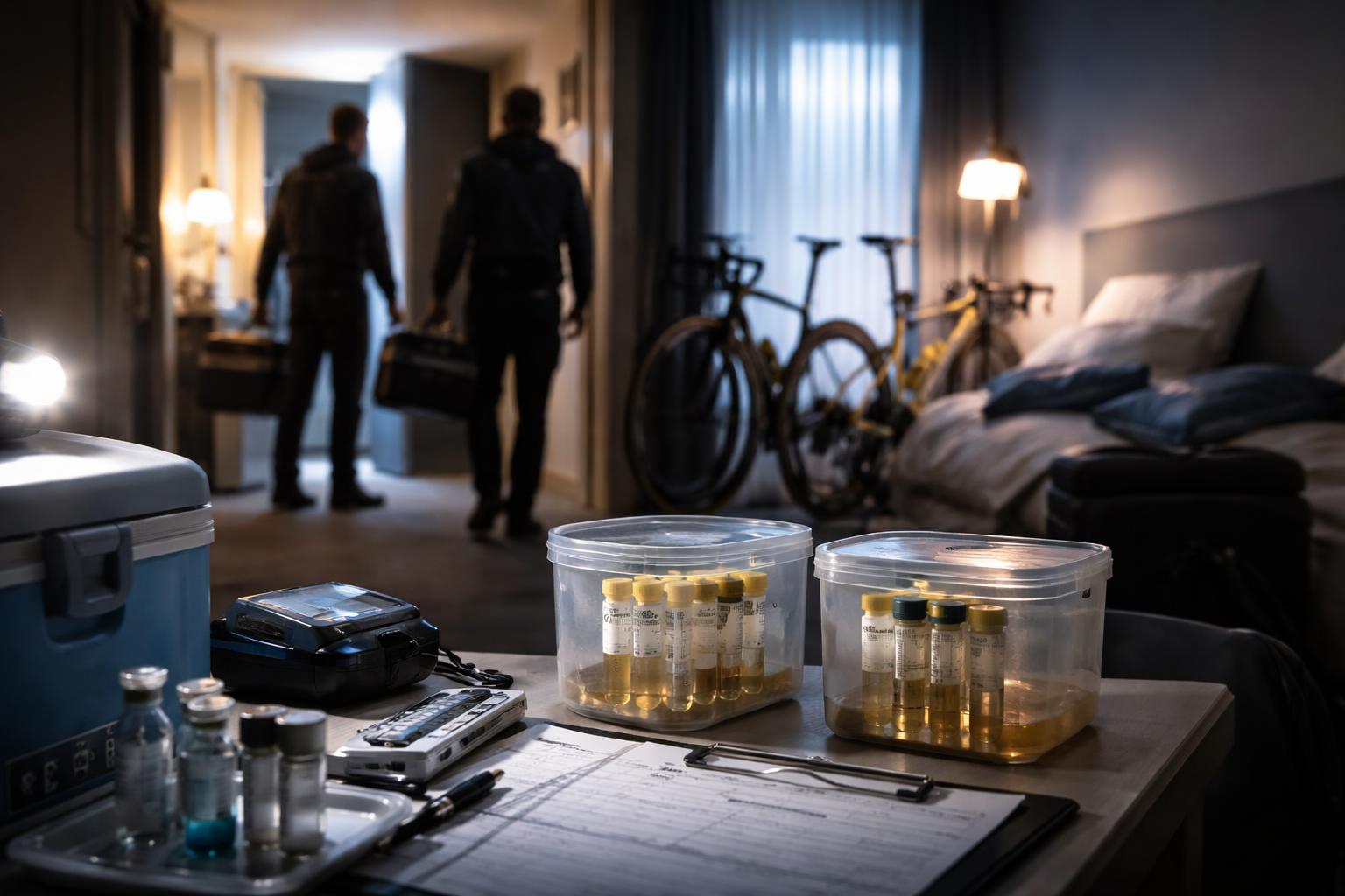 Redaktionelle Szene zum Thema „Nachtkontrollen bei Tour-Spitzenfahrern heizen Doping-Debatte an“