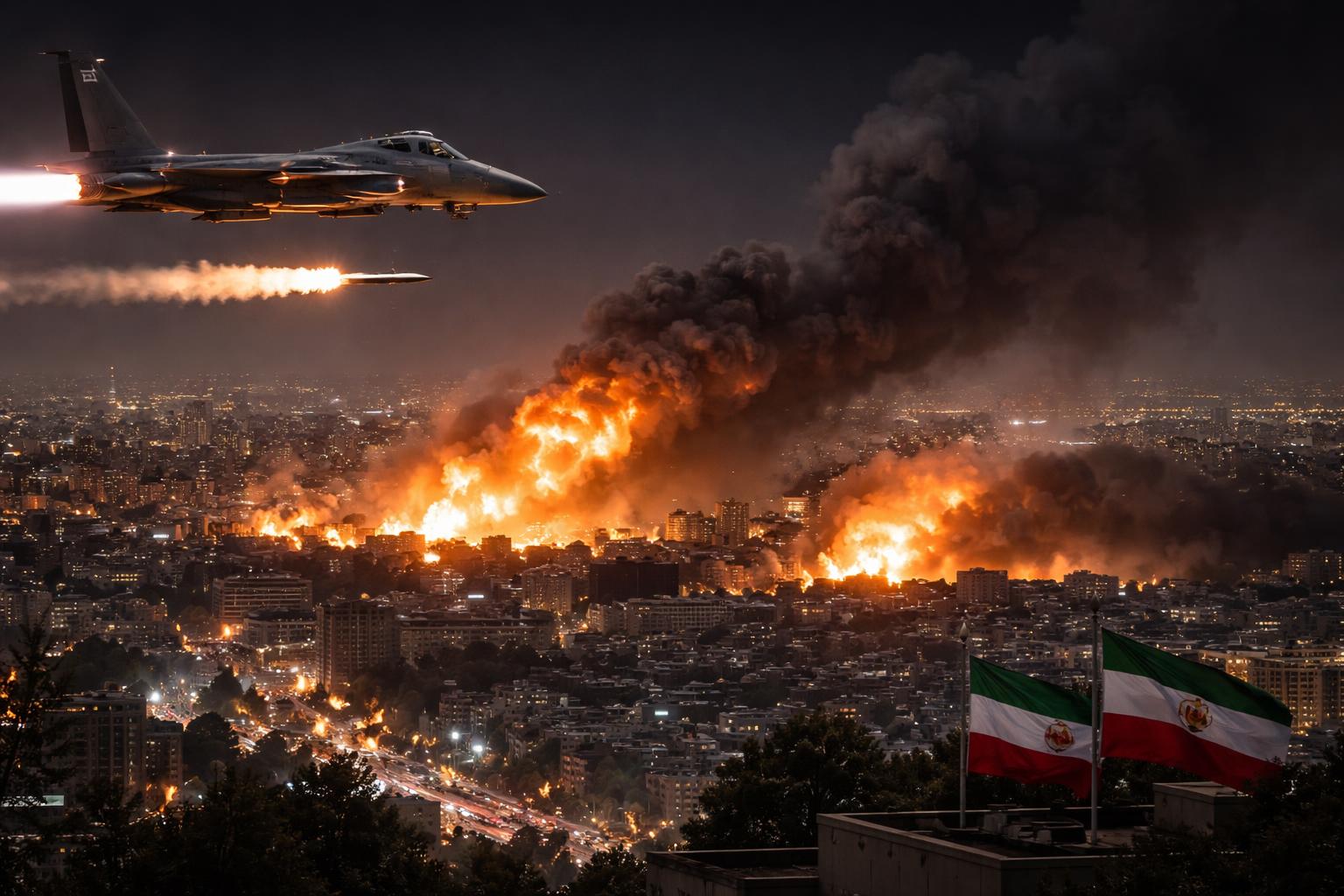 Redaktionelle Szene zum Thema „Neue US-Luftangriffe auf iranische Ziele nach Trumps Drohung“