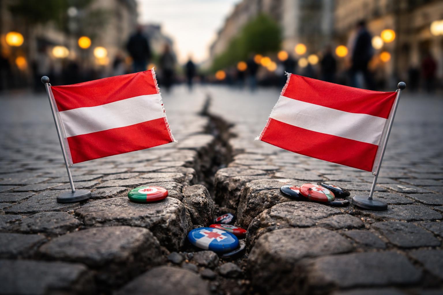 Redaktionelle Szene zum Thema „Neun von zehn sehen Österreich als gespalten – FPÖ und Regierungsparteien als größte Trennlinie“