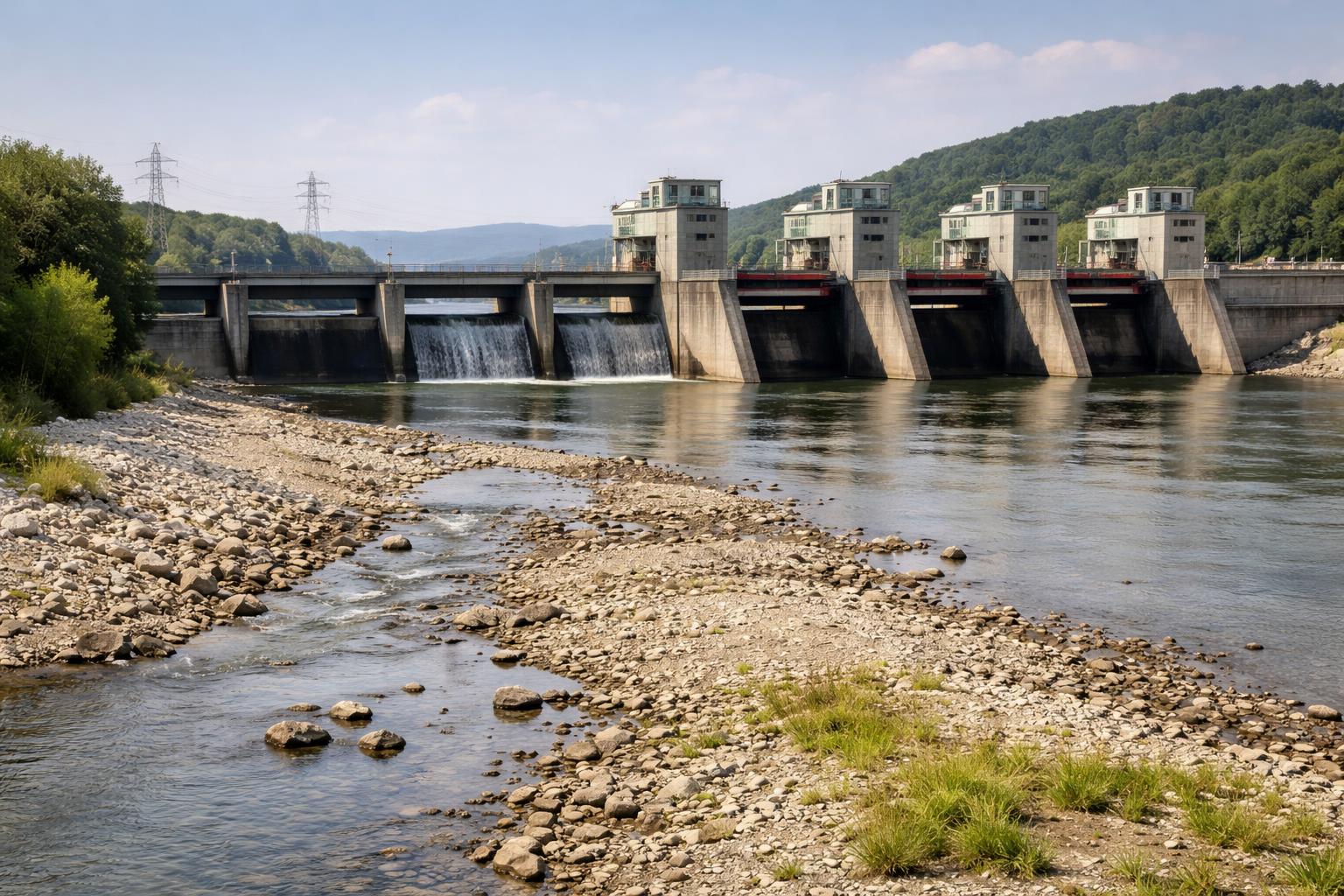 Redaktionelle Szene zum Thema „Niedrigwasser bremst Österreichs Wasserkraft aus“