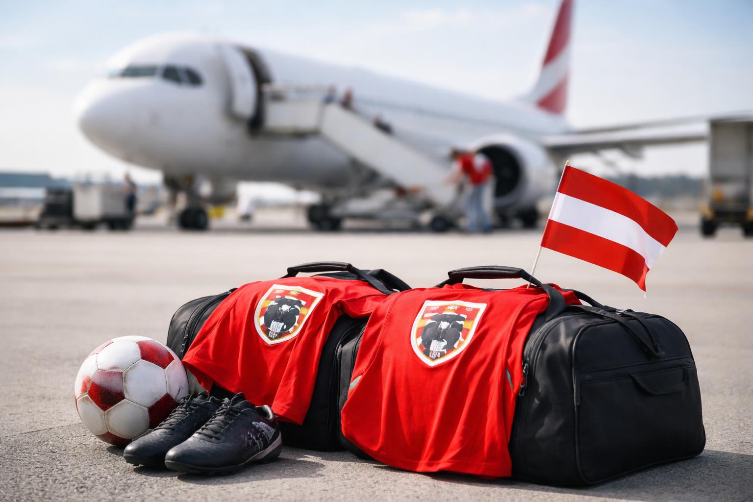 Redaktionelle Szene zum Thema „ÖFB-Team startet zur WM in die USA – Zeichen der Unterstützung für Baumgartner“