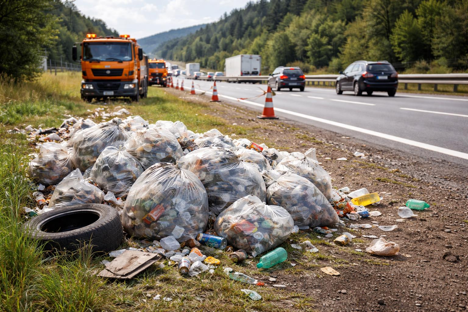 Redaktionelle Szene zum Thema „Österreichs Autobahnen: 2025 wurden knapp 9.000 Tonnen Müll eingesammelt“