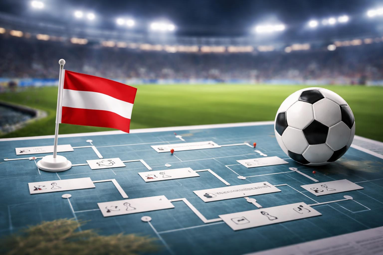 Redaktionelle Szene zum Thema „Österreichs mögliche Gegner und Spielorte im Falle des Aufstiegs“