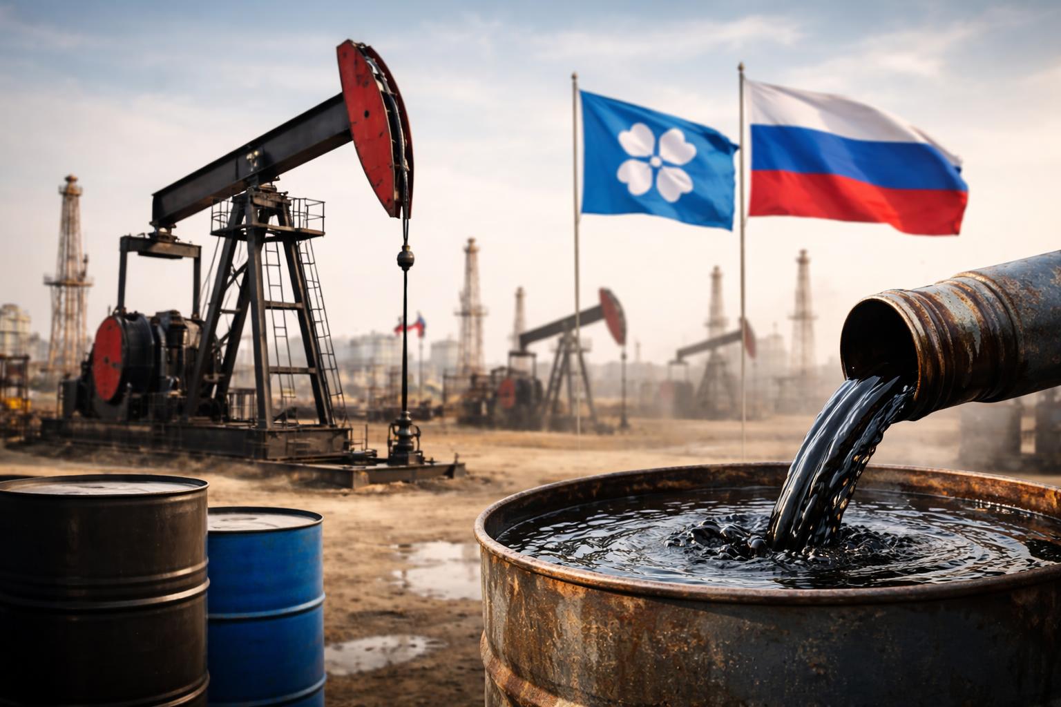 Redaktionelle Szene zum Thema „OPEC+ erhöht trotz fallender Ölpreise die Förderung“