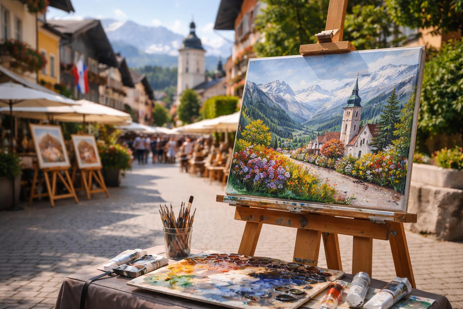 Redaktionelle Szene zum Thema „Paulus Ploier malt live bei der Kunst-Meile in Kitzbühel“