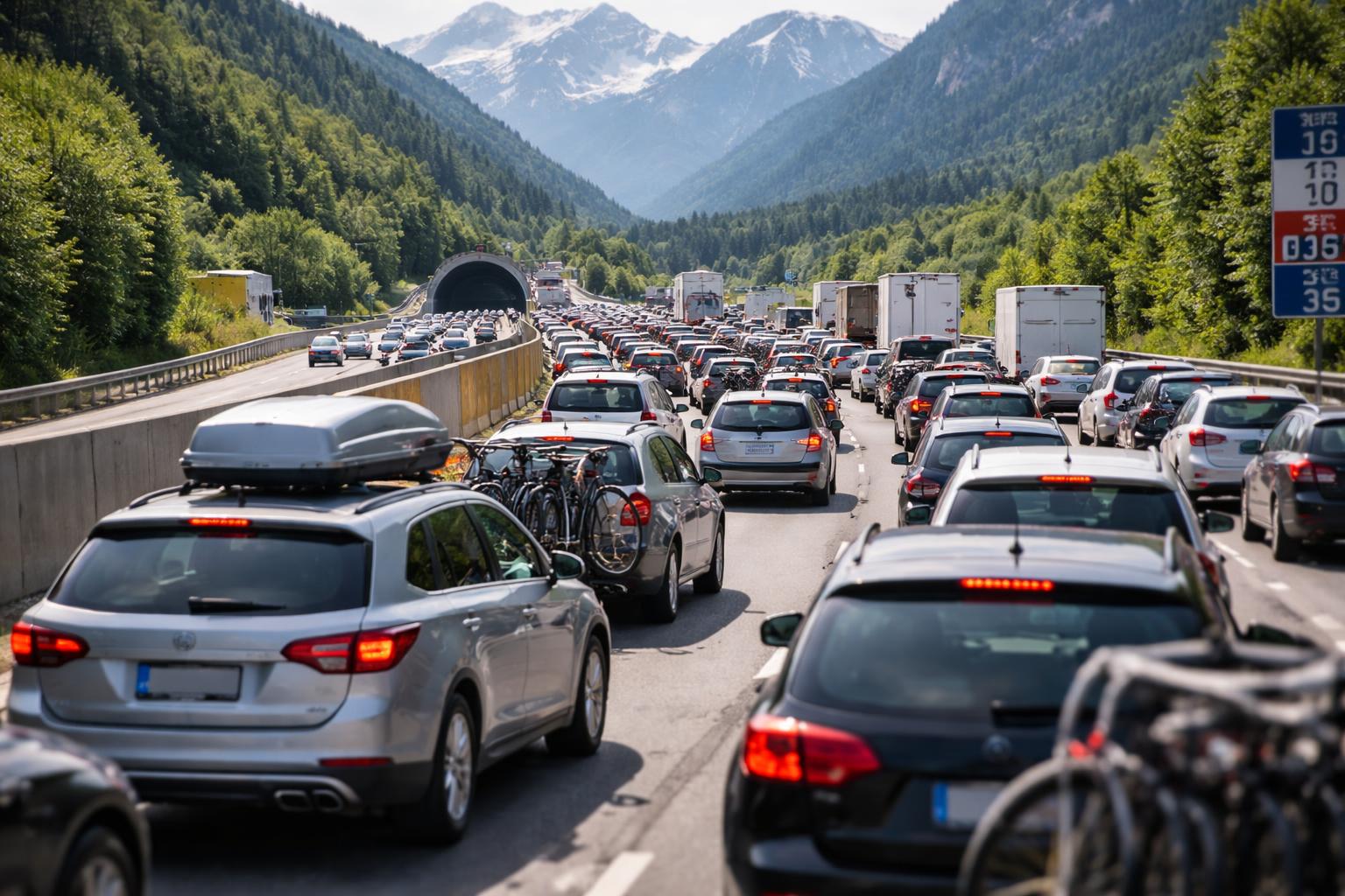 Redaktionelle Szene zum Thema „Pfingstwochenende bringt Staugefahr auf mehreren Transitachsen“