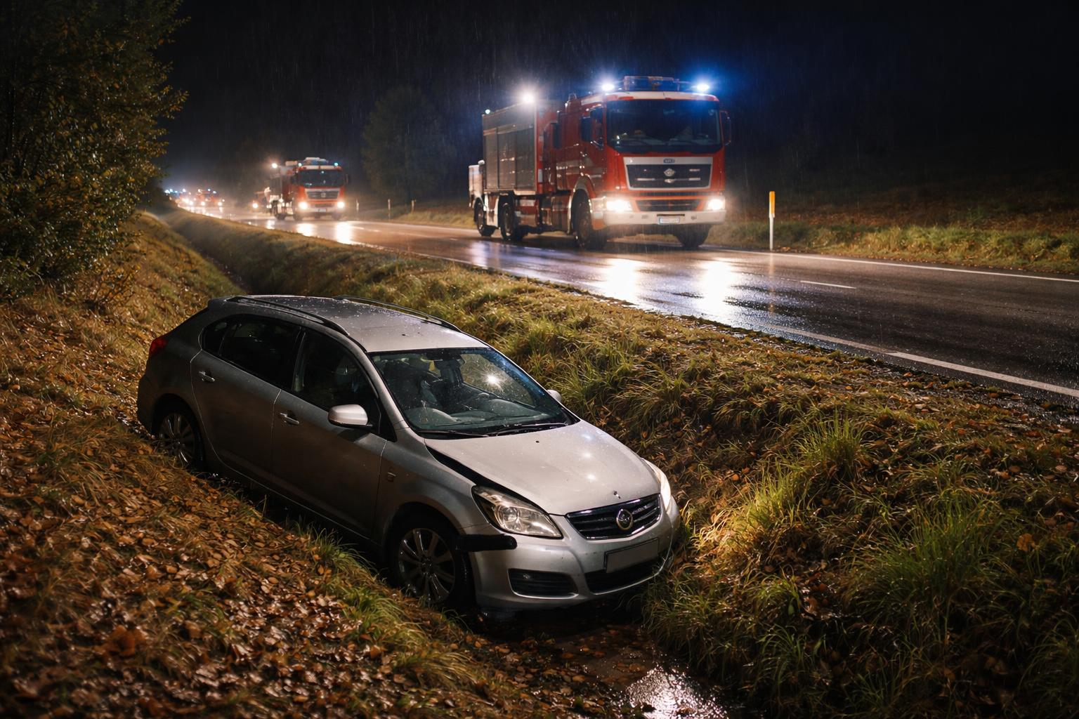 Redaktionelle Szene zum Thema „Pkw im Graben löst nächtlichen Feuerwehreinsatz bei Gauderndorf aus“