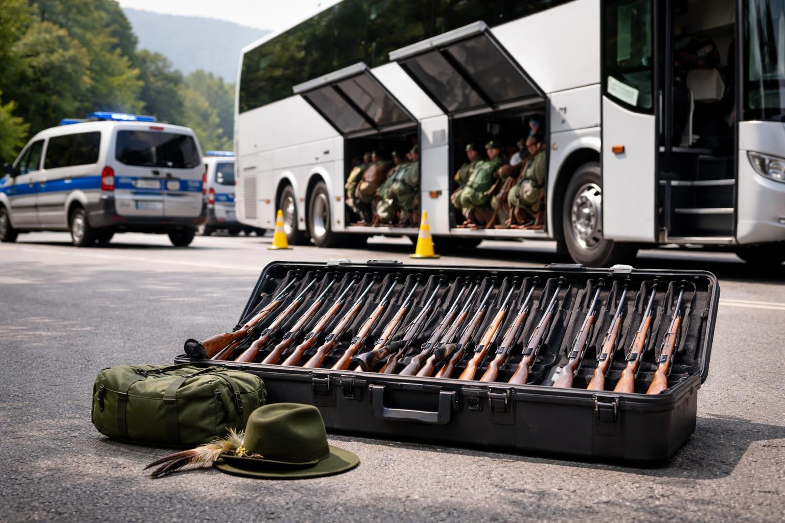 Redaktionelle Szene zum Thema „Polizei stoppt Reisebus mit 34 Langwaffen auf Rückreise aus Bayern“