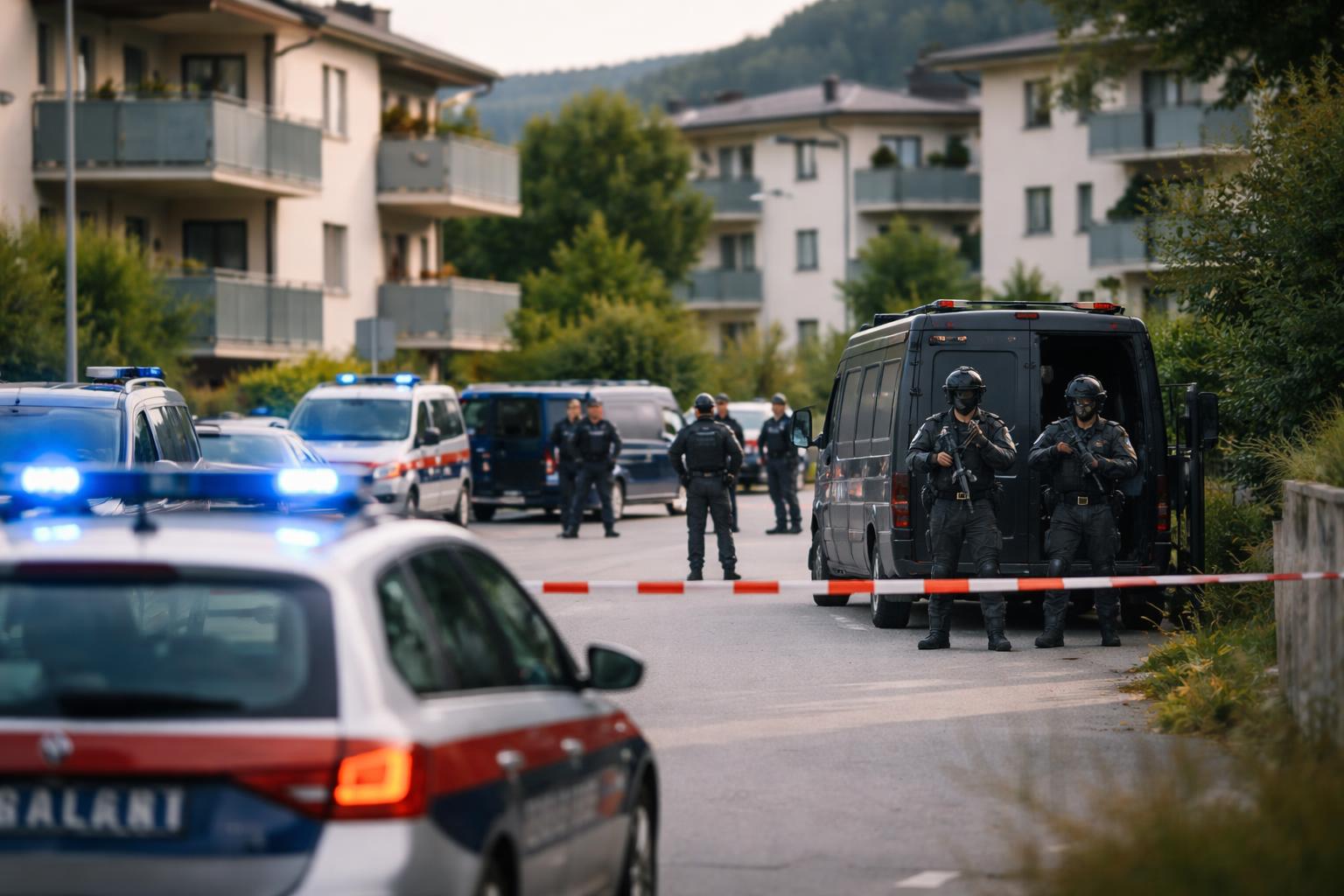 Redaktionelle Szene zum Thema „Polizeieinsatz nach Schüssen in Wohnsiedlung in Elixhausen“