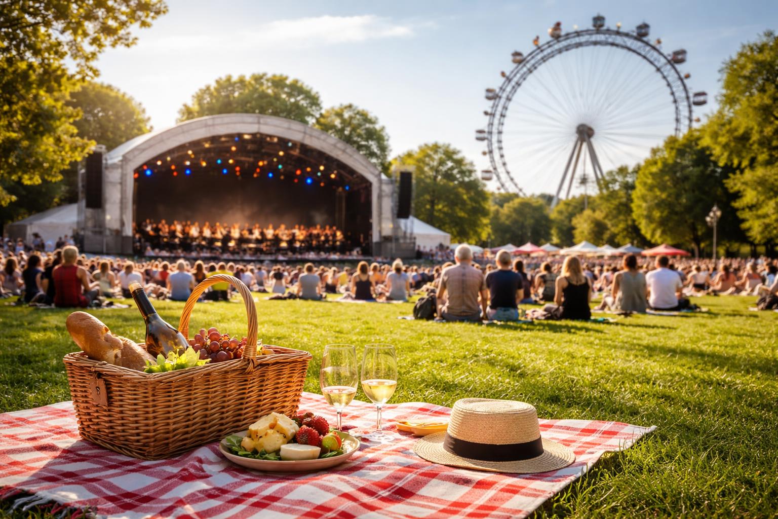 Redaktionelle Szene zum Thema „Praterpicknick der Symphoniker setzt auf Crossover und Gratisprogramm im Wiener Prater“