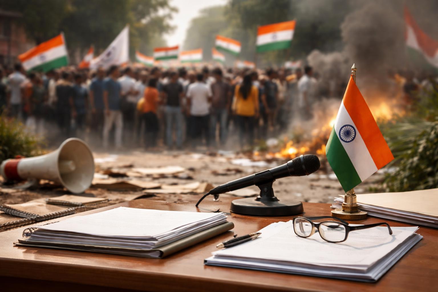 Redaktionelle Szene zum Thema „Proteste in Indien: Verhandlungen über Bildungspolitik bleiben ohne Ergebnis“
