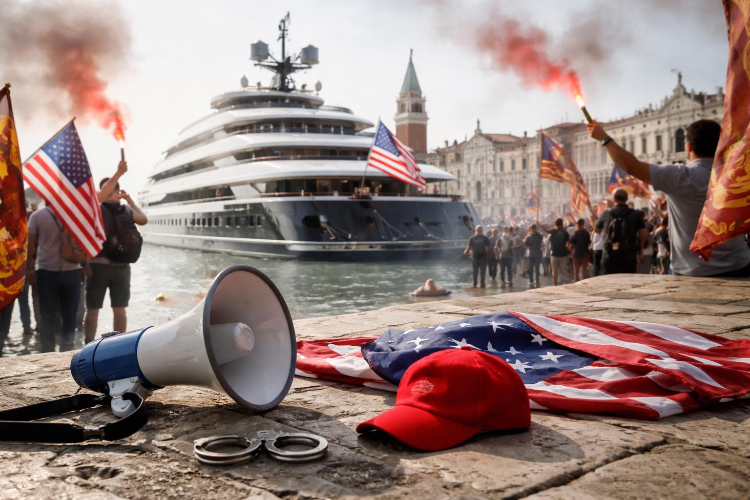 Redaktionelle Szene zum Thema „Proteste in Venedig gegen US-Botschafter Tilman Fertitta“