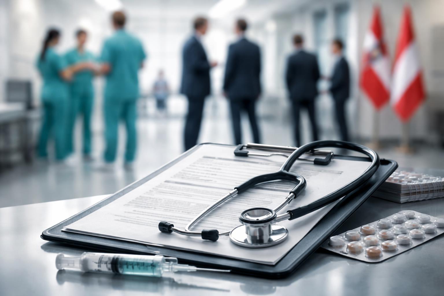 Redaktionelle Szene zum Thema „Reform der Gesundheitsversorgung löst scharfe Kritik von Opposition und Doskozil aus“