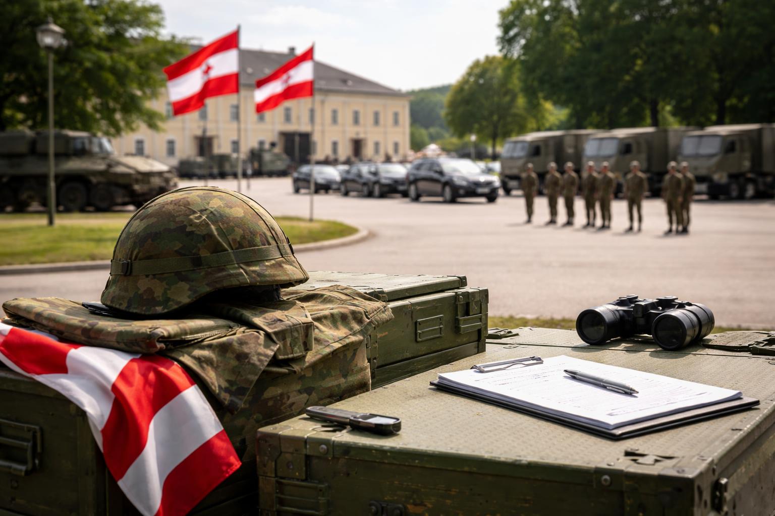 Redaktionelle Szene zum Thema „Regierung berät in Kaserne über Wehrdienstreform, Einigung offen“