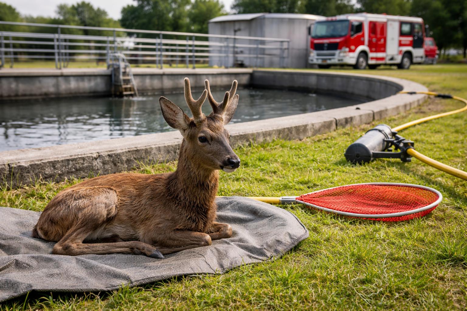 Redaktionelle Szene zum Thema „Rehbock aus Kläranlage in Bad Fischau gerettet“