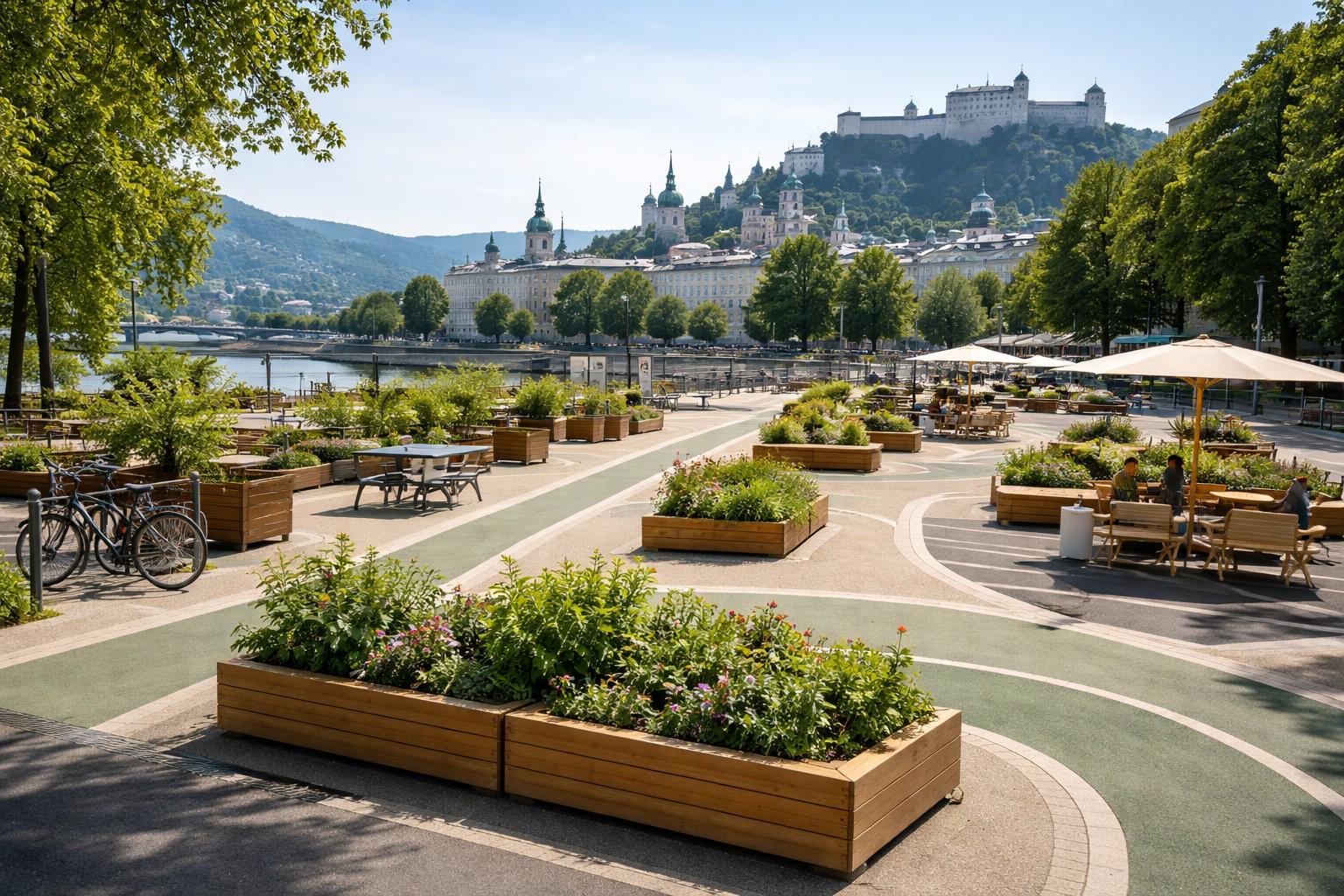 Redaktionelle Szene zum Thema „Rot-Kreuz-Parkplatz in Salzburg wird drei Wochen zur Begegnungszone“