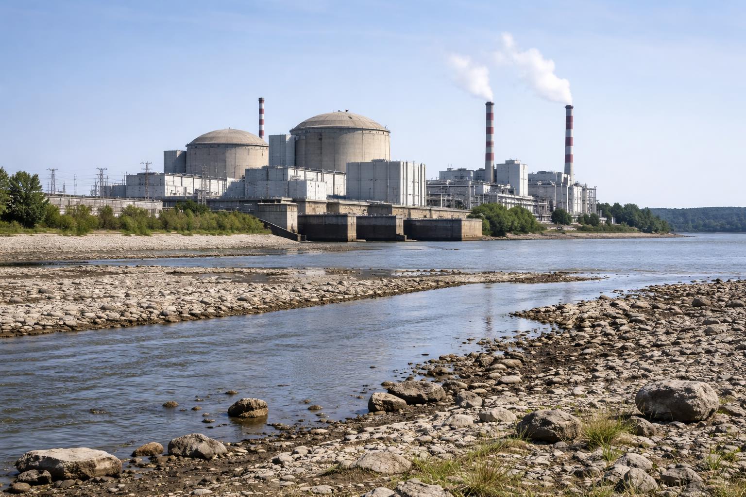 Redaktionelle Szene zum Thema „Rumänien fährt wegen Niedrigwassers an der Donau Atomreaktor herunter“