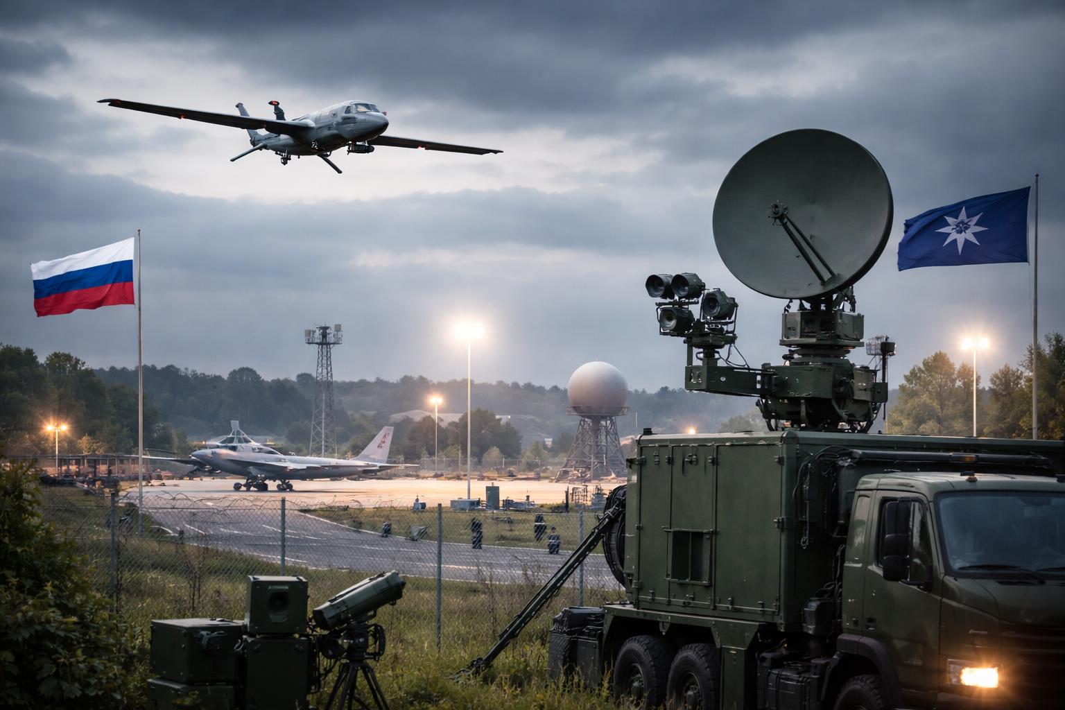 Redaktionelle Szene zum Thema „Russlands Drohnenkampagne spähte monatelang NATO-Gebiet aus“