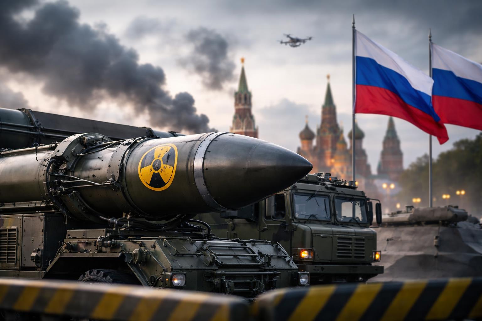Redaktionelle Szene zum Thema „Russlands Nationalisten fordern nach Drohnenangriffen Atomwaffen-Einsatz“