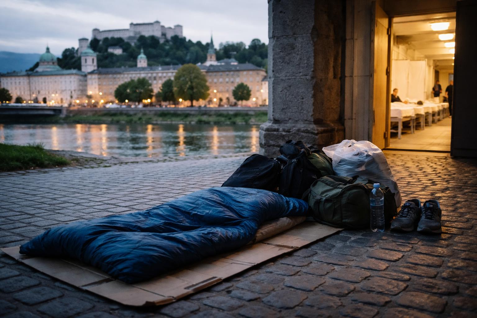 Redaktionelle Szene zum Thema „Salzburg zählt 910 obdach- und wohnungslose Menschen“