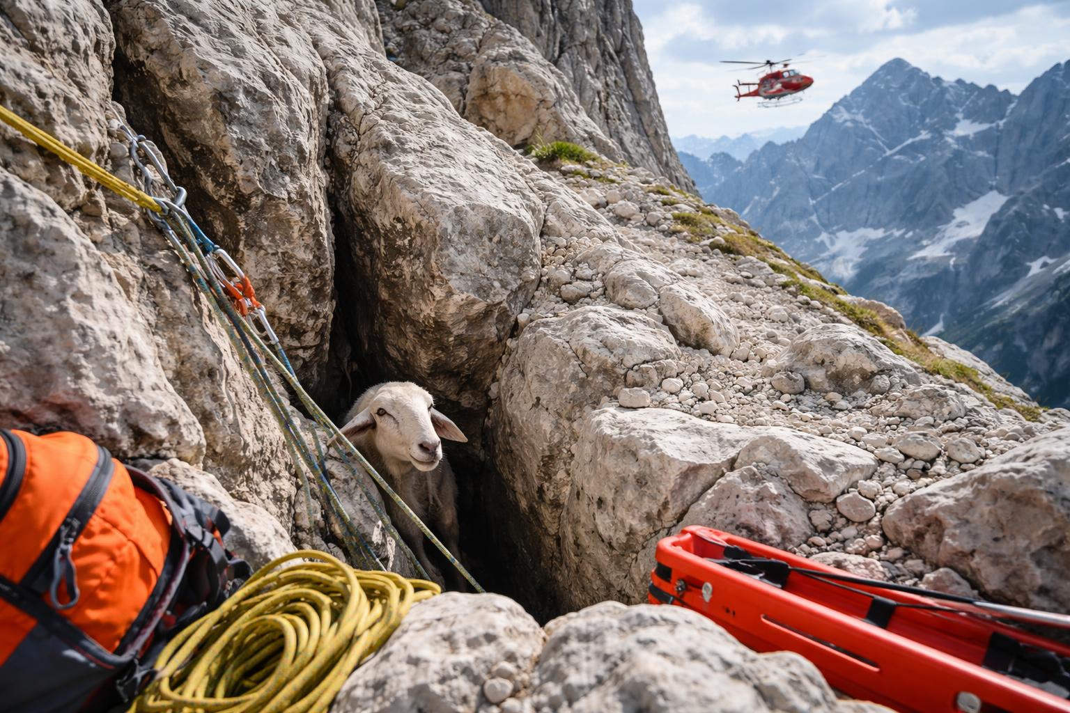 Redaktionelle Szene zum Thema „Schaf aus Felsspalte am Hochkönigmassiv gerettet“