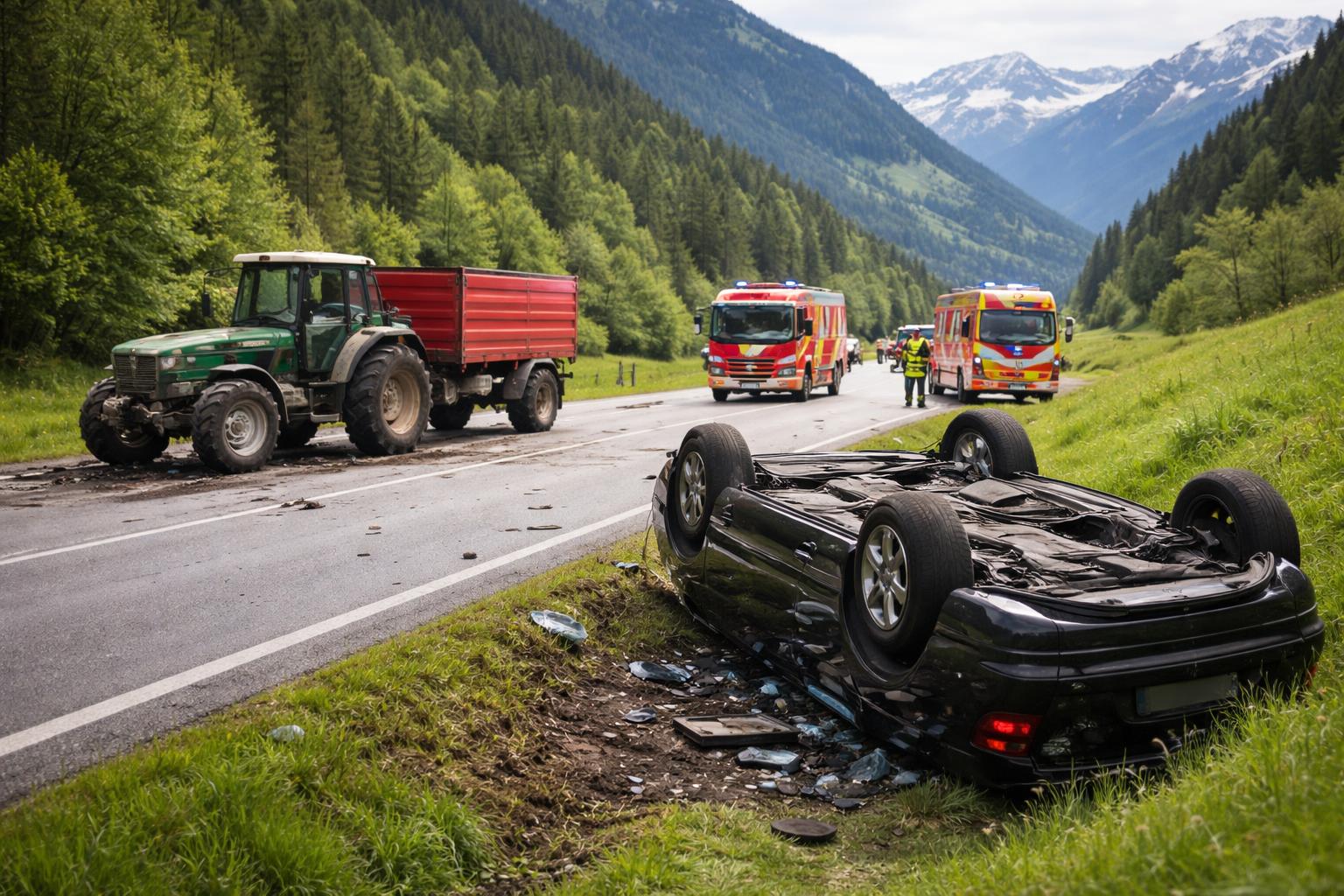 Redaktionelle Szene zum Thema „Schwerer Unfall auf der B167 bei Dorfgastein: Autolenker bei Überschlag verletzt“